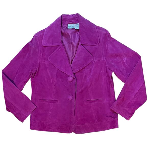 Vintage Chicos Fuchsia Purple Suede Jacket Womens 2 Button Size 2 (L) - Picture 2 of 6